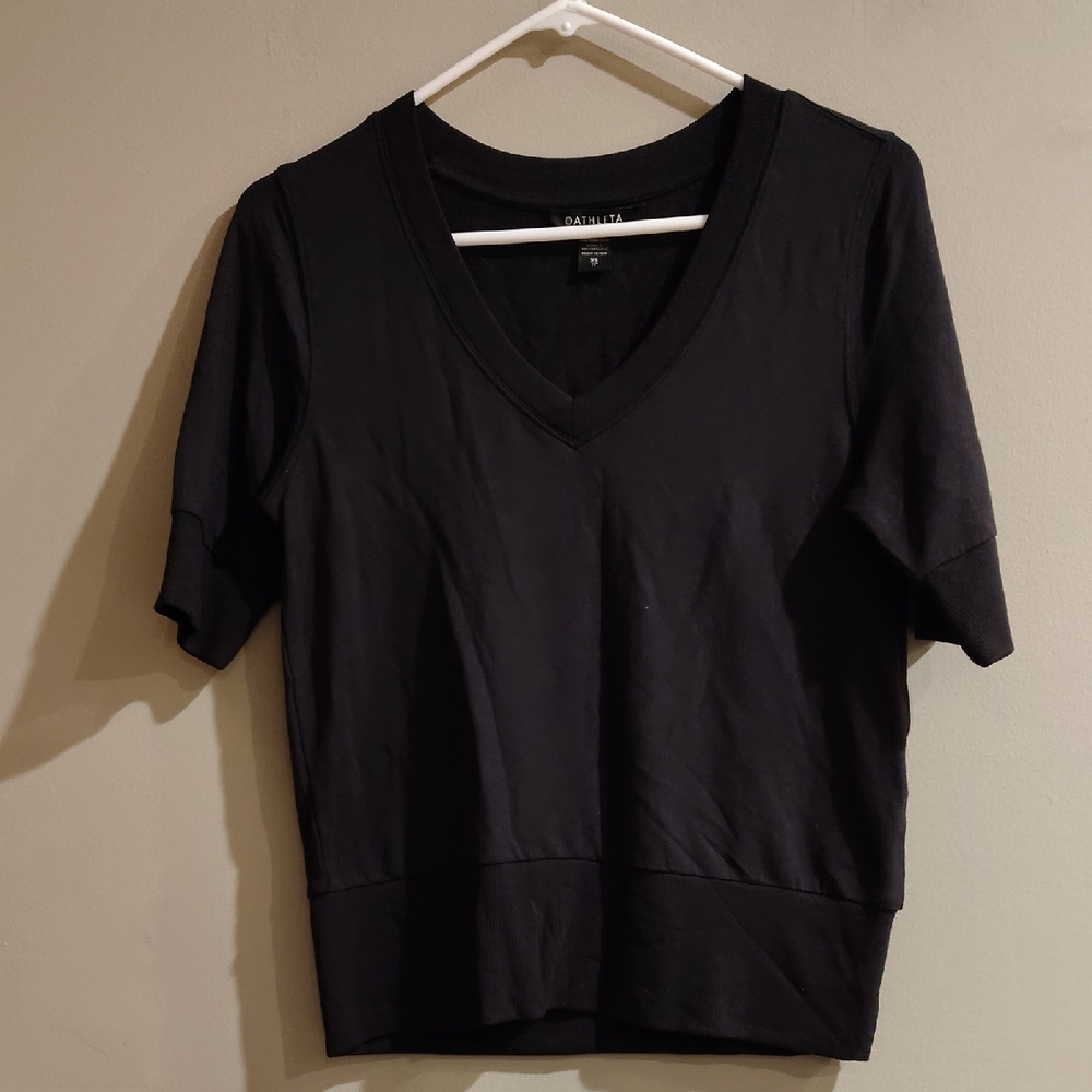 Athleta‎ Luxe Line Women's XS Black Short Sleeve Stretchy V-neck Activewear Top